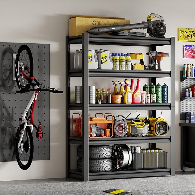 48" W Garage Storage Shelves 2500LBS Heavy Duty Garage Shelving 5 Tier Adjustable Shelving Unit Metal Storage Rack for Basement Warehouse Supermarket 23.6" D x 47.2" W x 72" H