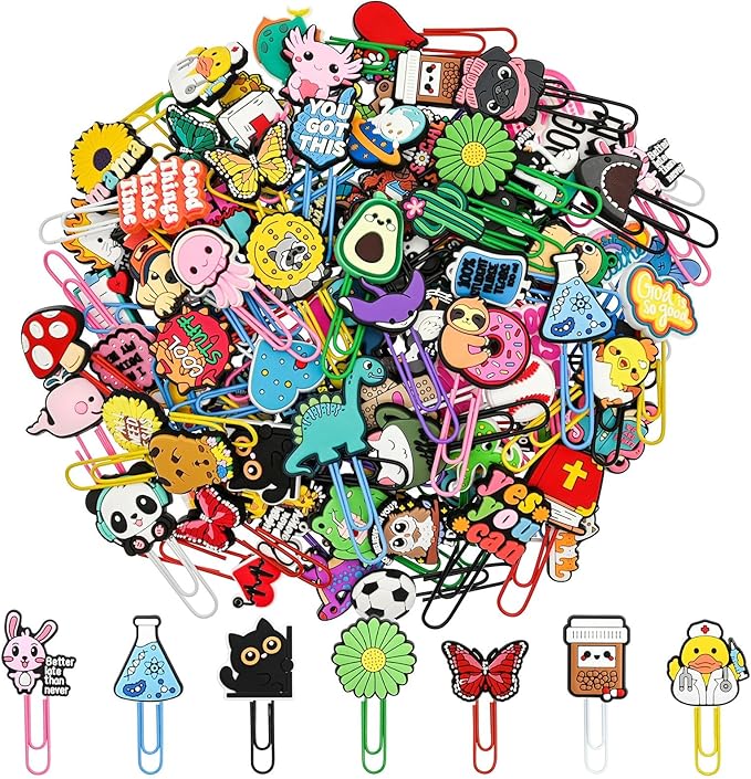200 PCS Random Paper Clips Metal Paperclip Large Size Paper Clip Cute Bookmark Colorful Office Supplies Bookmark Clamp Desk Accessories Stationery for School Gifts for Christian