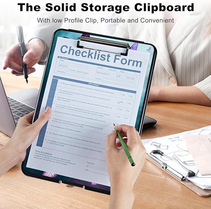 Clipboard with Storage,Plastic Storage Clipboard with Low Profile Clip, Heavy Duty Nursing Clipboards Foldable,Coaches Clipboard Case for Work, Teacher,Office School Supplies,Pink Butterfly Flower