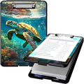 Clipboard with Storage, High Capacity Plastic Storage Clipboard with Pen Holder for Women Teachers Work, School & Office Supplies, Cute Pattern Decorative Clipboards, Sea Turtle