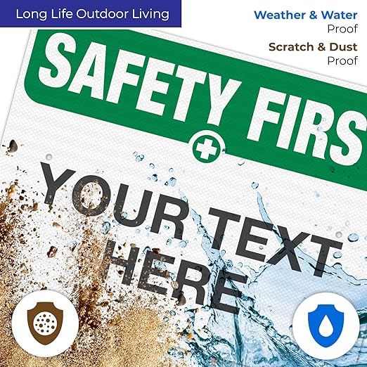 Custom Safety First Sign, OSHA Sign, 18x24 Inches, 3M EGP Reflective .080 Aluminum, Fade Resistant, Indoor/Outdoor Use, Made in USA