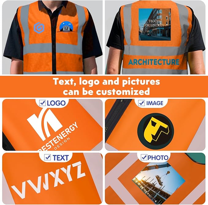 BeautyWill Custom Safety Vest Customized Logo Class 2 High Visibility Reflective Vest with Pockets Construction workwear