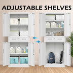 Metal Storage Cabinet, 71" H x 28" W x 16" D Locking Storage Cabinet with Adjustable Shelves and One Drawer for Office, Garage, Home, School, Utility(White)