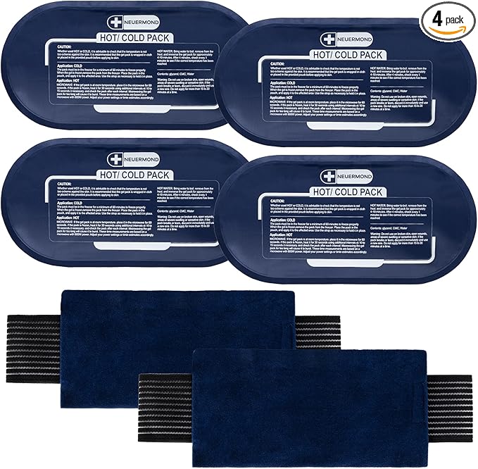 Gel Ice Packs for Injuries Reusable, 4 Ice Packs with 2 Adjustable Straps for Knee, Shoulder, Back, Hot and Cold Pack Therapy for Joint Pain, Muscle Soreness, and Body Inflammation