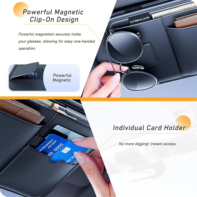 Tumecos Car Sun Visor Organizer, Auto Consoles Organizer with Sunglass Holder,Multi-Pocket Visor Accessories for Truck, SUV，Card/Pen/Driver's License Holder