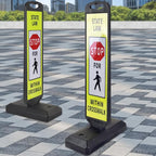 2 Pack 43" x 9.6" inch Double Sided Pedestrian Crosswalk Sign, 21.8" x 9.6" x 4" Durable HDPE Water Filled Base, Portable High Visibility Reflective Traffic Safety Parking STOP Signs (Yellow Green-2Pack)