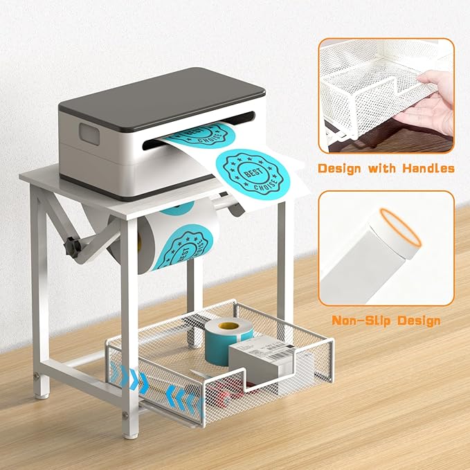 Label Holder for Rolls and Fan-Fold Labels, Thermal Sticker Holder for Desktop Thermal Printer, Shipping Label Stand Desktop Label Printer Accessory Supplies for Home, Office,White