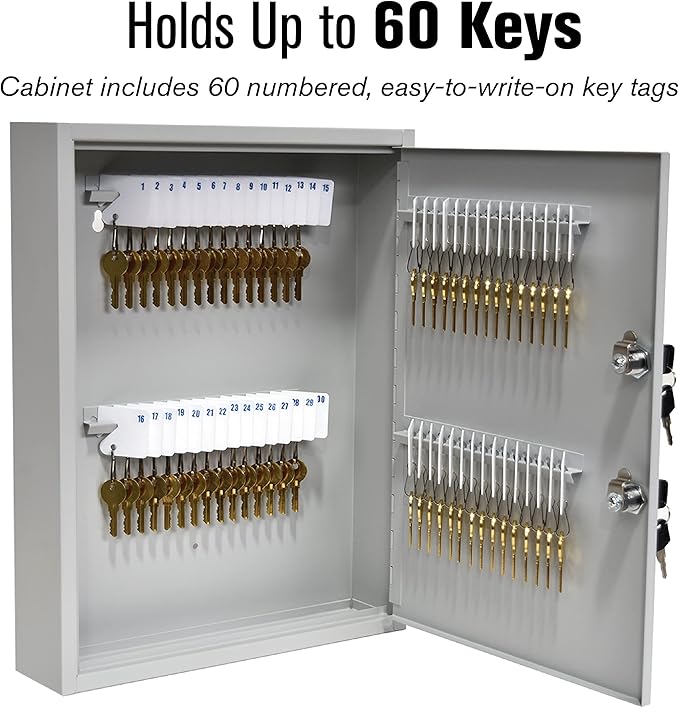 STEELMASTER by BankSupplies 60 Key Cabinet | Dual Lock Control Key Box | Welded 22 Gauge Steel Construction | Scratch Resistant | Write-On Key Tags for Easy Identification