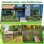 10 Panels No Dig Decorative Garden Fence with Gate - 32in H x 22.5ft L, Reinforced Square Tube Rustproof Tall Animal Barrier for Dogs & Rabbits, Outdoor Yard Border Fencing