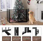 4 Panels Full Metal Freestanding Dog Gates with Door, 80” W x 32” H Folding Pet Gate Fence with Support Feet for Indoor,Stairs, Hallways and Doorways(Black)