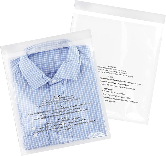 iMailer - 200 Pcs - 12" x 15" Poly Bags with Suffocation Warning Self Seal- Clear Shipping Bags 1.6 Mil for Clothing, Shirts, Packaging - Permanent Adhesive