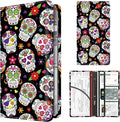 Premium Car Registration and Insurance Card Holder, Cute PU Leather Car Document Holder, Vehicle Glove Box Car Organizer with Magnetic Closure for Driver License, Cards Floral Skull