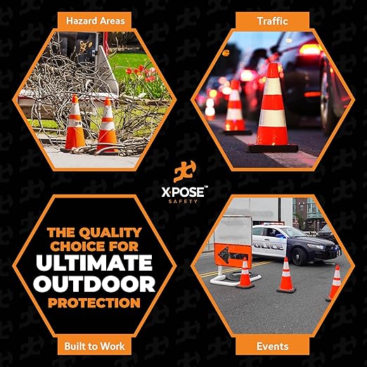 Xpose Safety 28 Inch Orange Traffic Cones Heavy Duty 10lb with 6" & 4" Collars, 6 Pack - Multipurpose PVC Plastic Safety Cone for Parking, Soccer, Caution, Kids and Construction - DOT Approved