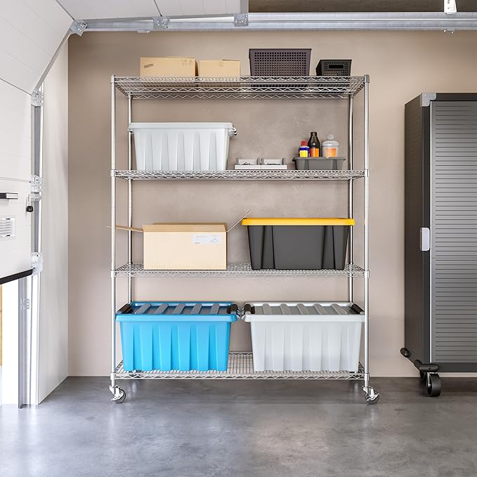 Seville Classics UltraDurable Heavy Duty NSF Solid Steel Wire Rack Storage Unit, Organizer for Garage, Warehouse, Office, Restaurant, Classroom, Kitchen, Steel, 4-Tier Shelving, 60" W x 24" D