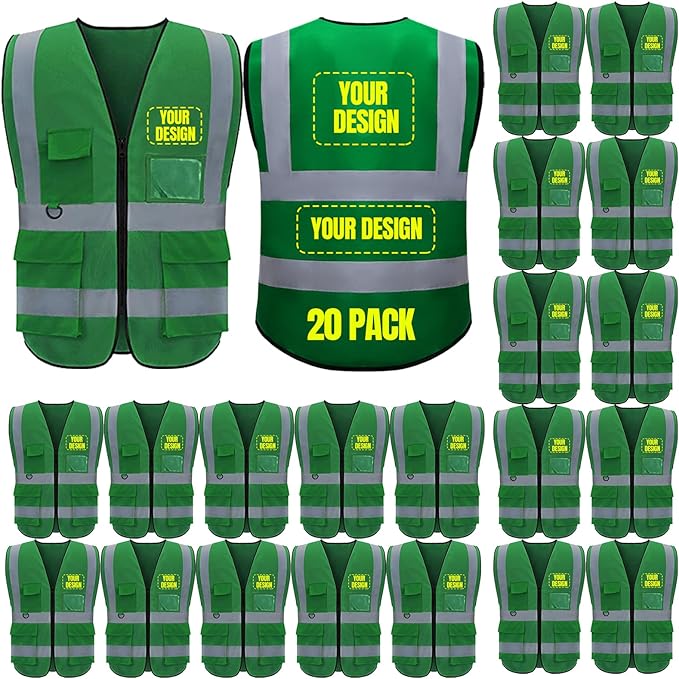 BeautyWill 10/20 Pack Custom Logo Safety Vest,Bulk High Visibility Class 2 Reflective Work Vests