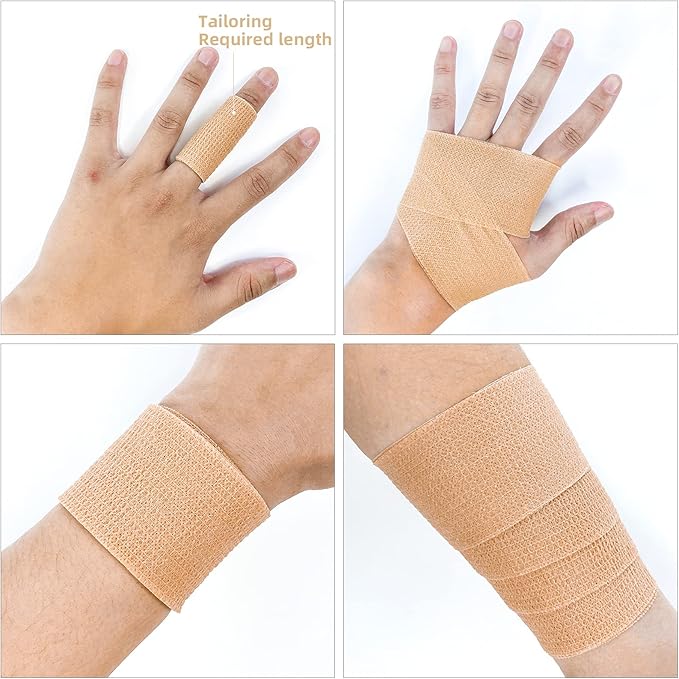 [24 Pack 2" x5 Yards] Carbou Self Adhesive Bandages Pre Wrap, Athletic Elastic Cohesive Bandage for Sports, Injuries, Treatments, and Recovery, First Aid Tape Vet Wrap for Cat, Dog