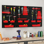 Goplus Pegboard Wall Organizer, 9-Bin Parts Rack Organizer w/Hammer Racks, Tool Holders & Hooks, Heavy-Duty Utility Tool Storage Board w/Accessories for Garage, Workshop, Craft Room