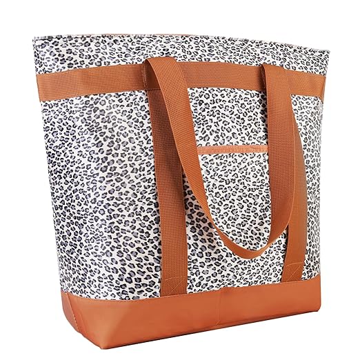 Insulated Reusable Tote Bag for Grocery Shopping for Women/Men, Pizza/Food Delivery Bag to Keep Food Cold/Hot for Commercial Delivery Services, Cooler bags for Travel/Beach/Picnic, Cow Print