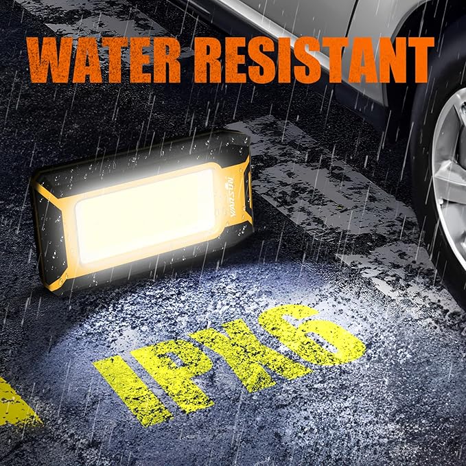 WARSUN LED Work Light Rechargeable, Magnetic COB Portable Worklights, 40w 1500 Lumens,Metal Hanging Hook 3 Lighting Modes, Job Site Lighting for Car Repairing,Camping,Hunting (Yellow)