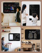 Mifuro Magnetic Glass Whiteboard，36"x24" Wall Mounted Frameless Dry Erase Board for Office, Home & School Black