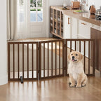 Dog Gates for Doorways, Freestanding Dog Gate Indoor, Foldable Pet Gates for Doorways Bedroom, Puppy Gate with Metal Support Feet, Room Divider 3 Panels (Dark Walnut)
