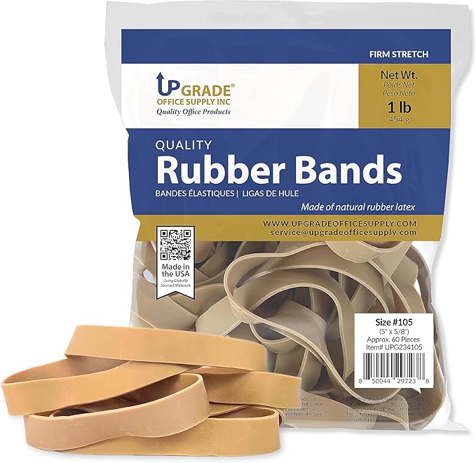 Upgrade Rubber Bands, Size 105, 1 lb Bags, 20-Pack Case, Made in USA