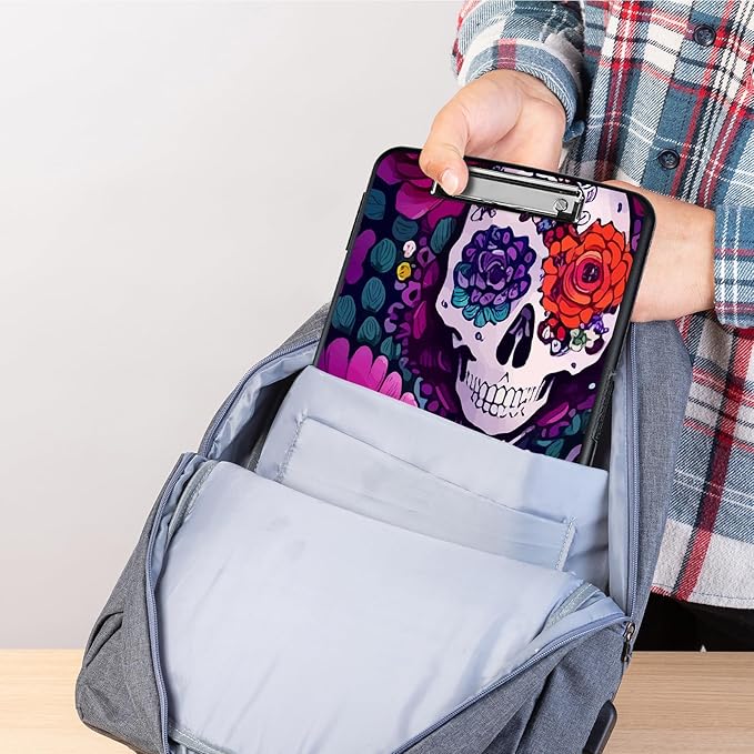 Clipboard with Storage,Heavy Duty Plastic Storage Clipboard with Low Profile Clip,Teacher Must Haves,Office Supplies,Skeleton Rose Flowers