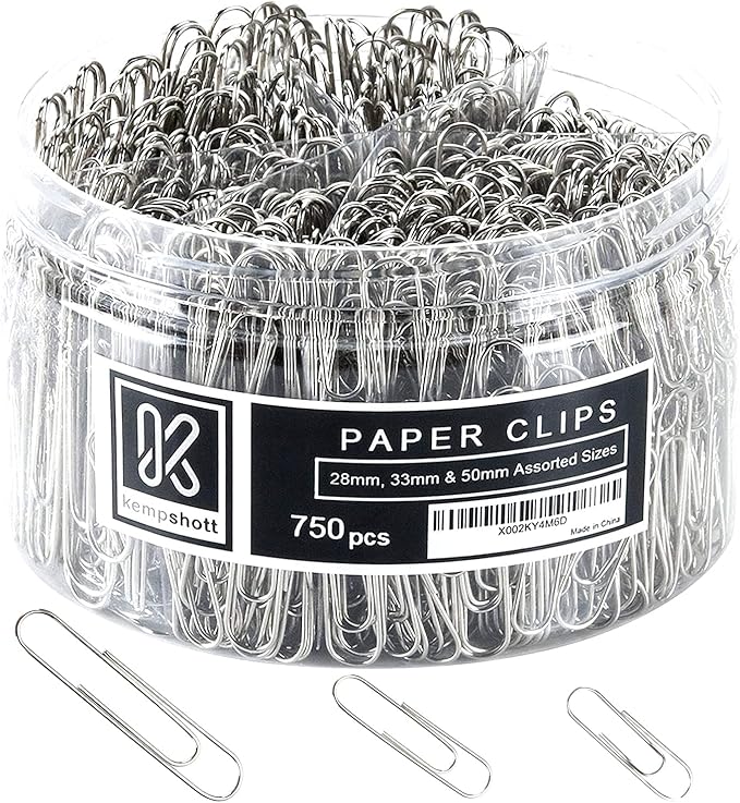 750 Paper Clips Assorted Sizes Small, Medium and Large Paper Clips for Paperwork Ideal for Home, School and Office Use (Assorted, Silver)