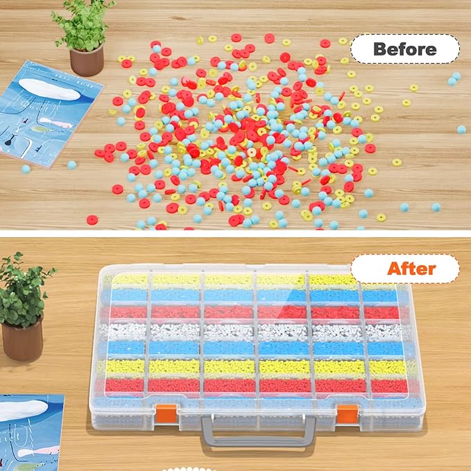 Bluedale 2 Pack 48 Grids Large Plastic Organizer Box with Adjustable Dividers, Beads Storage Containers Compartment Tackle Box Case for Crafts Hobby Small Parts Fishing Seeds Jewelry (Transparent)