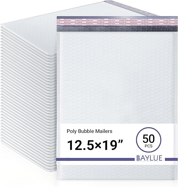 White 12.5x19.5 Inch Large Poly Bubble Mailers #6 | Padded Envelopes with Self Seal | Air Lined Cushioned Bubble Mailer | Usable Size 12.5x15 | 50 Pack Bulk | Lightweight shipping Bags