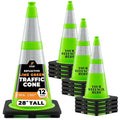 Xpose Safety 28” Lime Green Traffic Cone Dual 6" & 4" Reflective Collar – 12 Pack Multipurpose Premium PVC Safety Cone for Parking, Caution, Construction, Road Crews, Emergency Vehicle - DOT Approved