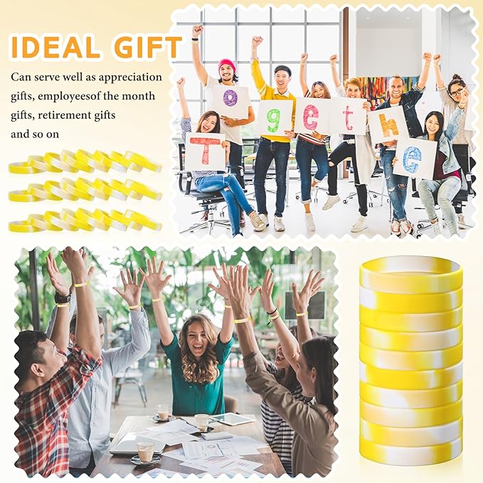 Liliful 100 Pcs Silicone Rubber Wristbands Rubber Wristband Bracelet Bands for Silicone Wristbands for Women Men(Yellow and White)