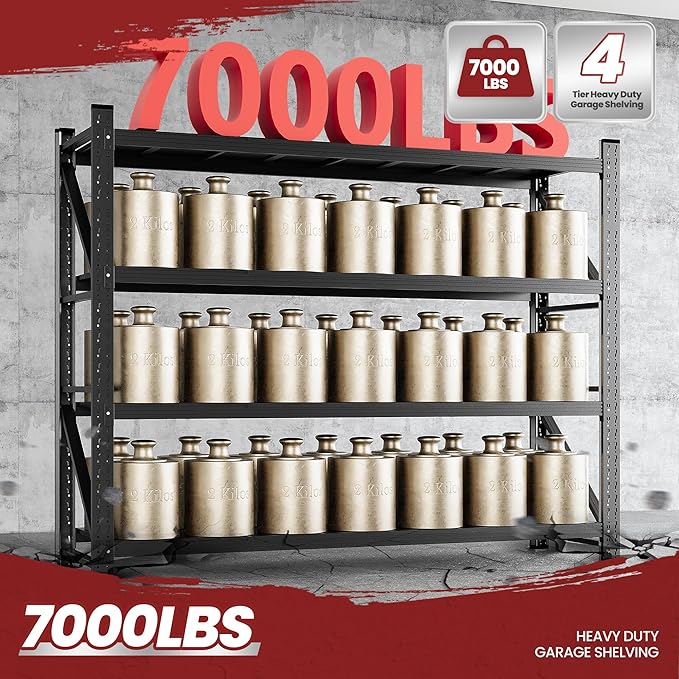 79" Wide Storage Shelves, 7000LBS Garage Shelving Heavy Duty, Standing Shelf Units, 4 Tier Metal Adjustable Storage Shelving Rack for Shop Warehouse Basement, 79'' W x 24''D x 79'' H