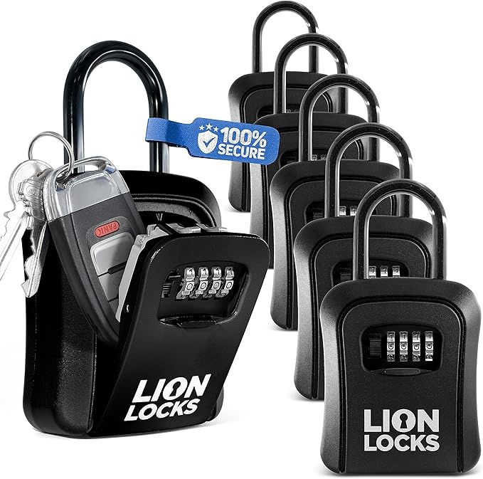 Lion Locks Lock Box for Keys, 6 Pack Black - Secure Key Safe Solution with Combination Lock for Homes, Real Estate, Businesses, Gyms, Schools