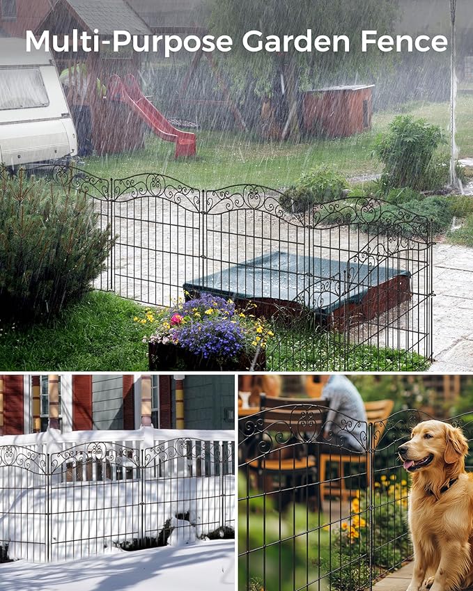 10 Panels No Dig Decorative Outdoor Garden Fence, 40 in(H) X 23.6 ft(L) Animal Barrier Fencing, Rustproof Portable Fence, Temporary Dog Fence Outdoor for Yard, Outside, Backyard, Patio