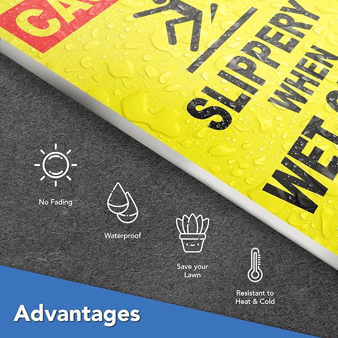 Caution Slippery When Wet or Icy Sign, 8x12 DS Coroplast Warning Caution Wet Floor Sign with H-Type Stake
