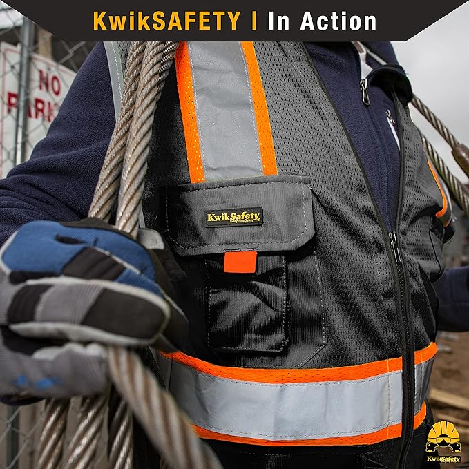 KwikSafety - Charlotte, NC - UNDERBOSS Safety Vest [11 POCKETS] Premium ANSI Class Unrated High Visibility Vest Construction Surveyor Reflective Vest Industrial Work Safety Vest for Men/Black 2XL