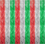 3 Pack Foil Fringe Backdrop - Shiny Tinsel Curtains for Party Decoration/Photo Booth Props - 3.3x8.2FT Metallic Foil Backdrop for Birthday, Wedding, Graduation, Christmas-Red&Silver&Green