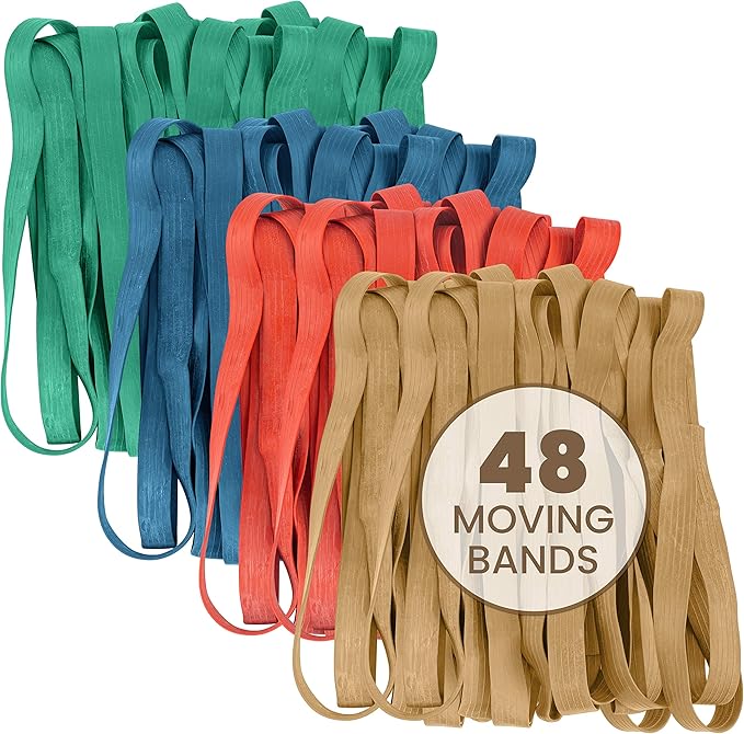 kitchentoolz 48 Pack Mover Bands – Extra Large Rubber Bands for Furniture & Moving Blankets – Heavy-Duty Stretch Bands in 4 Sizes (25", 30", 36", 42")