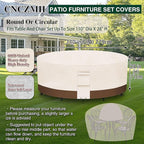 Heavy Duty Patio Furniture Covers Waterproof, 600D Round Outdoor Furniture Cover Waterproof for Sectional Sofa Couch, Outdoor Dining Table and Chair Set Covers 110"DIA x 28"H, Beige Brown