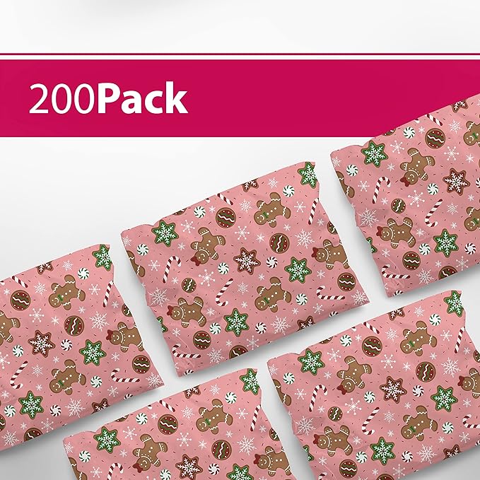 6x9 Poly Mailers – Christmas Holiday Design – Waterproof, Tear-Resistant Shipping Bags with Adhesive Seal – 200 Pack – Package Mint