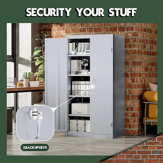 Greenvelly Metal Storage Cabinet, 72" Lockable Metal Garage Storage Cabinet with Doors and 4 Adjustable Shelves, Locking Steel Cabinet for Home Office, Garage, Shop, School (Dark Grey 36" W x 18" D)