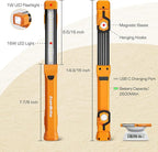 EverBrite 1000LM LED Work Light, Rechargeable Work Light for Mechanics with Dual Magnetic Bases&Hanging Hooks, 4 Lighting Modes, USB C Cable, for Car Repairing, Working, and Hurricane, Pack of 1