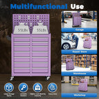 INTERGREAT 7 Drawers Rolling Tool Box with Pegboard,Portable Tool Chest with Wheels, Tool Box Organizer with Locking System for Garage, Purple