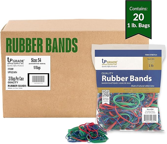 Upgrade Rubber Bands, Assorted Sizes & Colors, 1 lb 20-Pack Case, USA