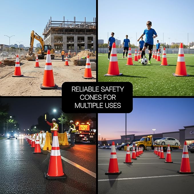 Brimar 28 Inch Traffic Cones, 8 Pack, Orange PVC Safety Cones with Black Base for Construction, Road Parking, MUTCD Approved Traffic Cones with 3M Reflective Bands, Structurally Stable Wearproof