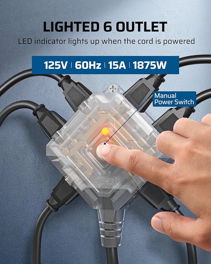 DEWENWILS 40 FT Retractable Extension Cord Reel with 6 Grounded Outlets, Twist-lock Stopper, 12/3C SJTOW Heavy Duty Power Cord, Wall/Ceiling Mounted for Garage, Workshop, ETL Listed