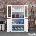 STANI Metal Storage Cabinet, Locking Steel Cabinet with Shelves, Tall Metal Utility 2 Doors, Lockable Steel Cabinets for Home Office (4 Doors, White)