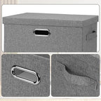 Large 17" 36 Quart Collapsible Stackable Storage Bins with Lids, 3 Packs Grey Linen Fabric Closet Boxes with Lids, Storage Cube Baskets Container Organizers for Bedroom Office(17 x12 x11)