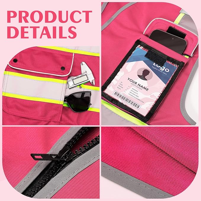 Reflective Safety Vest for Men Women, High Visibility Safety Vest with 8 Pockets Zipper Front, Meets ANSI Standards